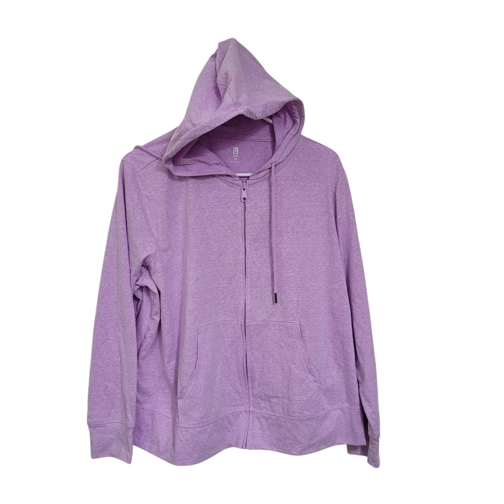 Ideology Womens Full Zip Hoodie Crocus Purple Heathered Sweatshirt Size 1X
